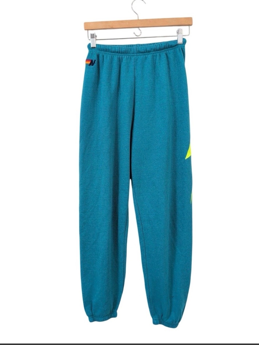 Aviator Nation Teal Jogger Sweatpants with Neon Accent Size Medium.